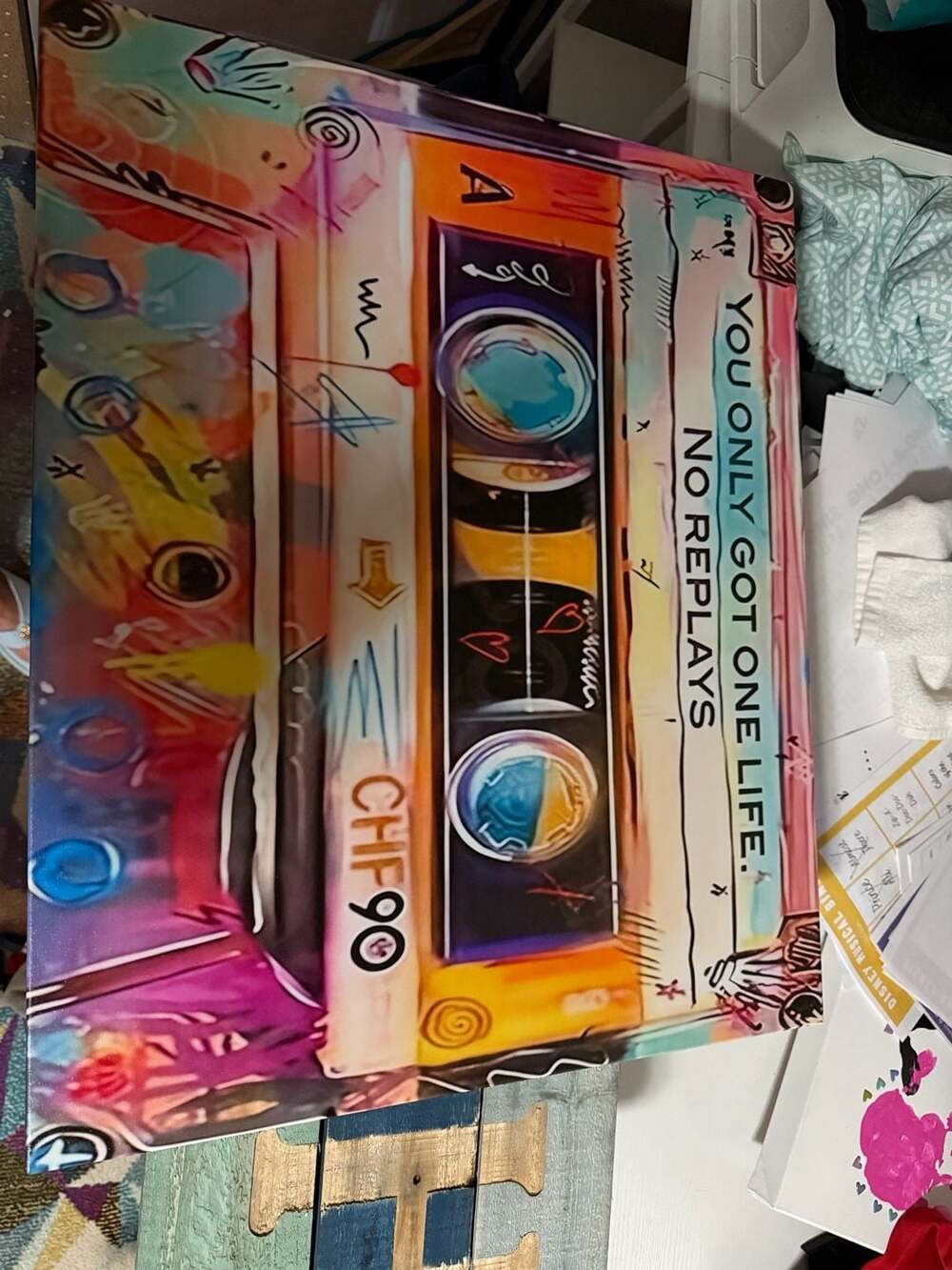 Vintage 80s Cassette Tape Canvas Wall Art You Only Got One Life